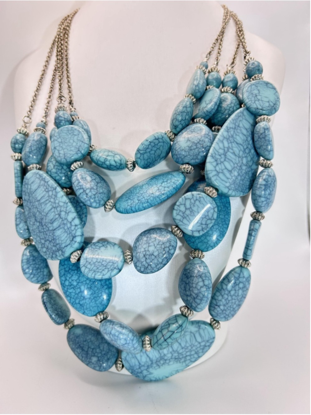 Necklace‎ Blue Turquoise Stone Chunky Beaded Layered Bib Statement Boho Chain - Picture 2 of 11